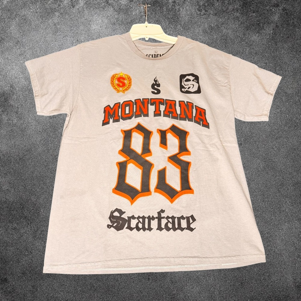 Scarface Montana 83 Mens Large Graphic T Shirt Gray Hip Hop Streetwear Y2K